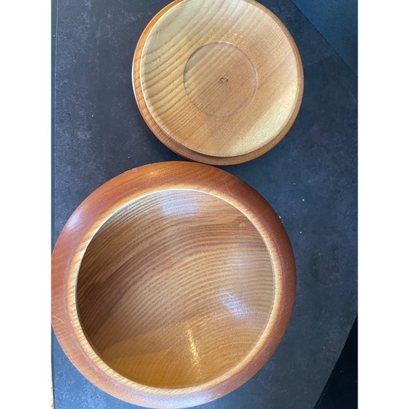 Vintage Fischer Wismar Turned Wood Lidded Bowl Mid Century Modern German Decor - Picture 10 of 12